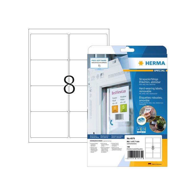 HERMA 4575 Etiket 99.1x67.7mm folie wit / 160 stuks