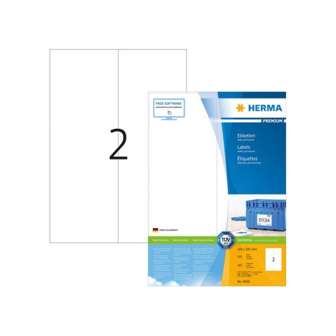 HERMA 4658 Premium Etiketten 105x297mm rechte hoeken (pak 200 stuks)