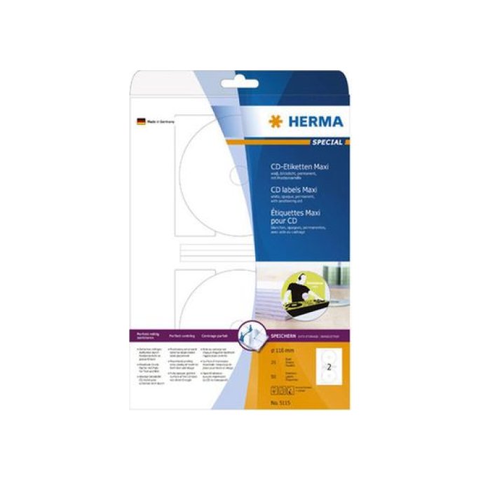 HERMA CD-etiketten diameter 116 mm maxi wit (pak 50 stuks)