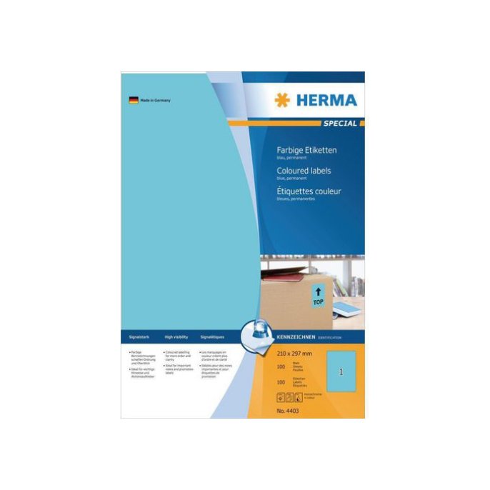 HERMA Etiketten A4 100 stuks blauw (pak 100 stuks)