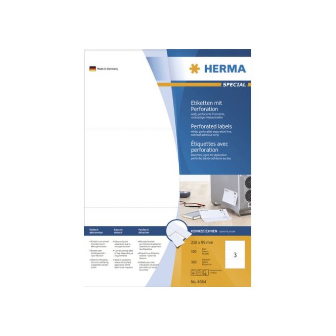 HERMA Etiketten met perforatie 99 x 210 mm 300 stuks (pak 300 stuks)