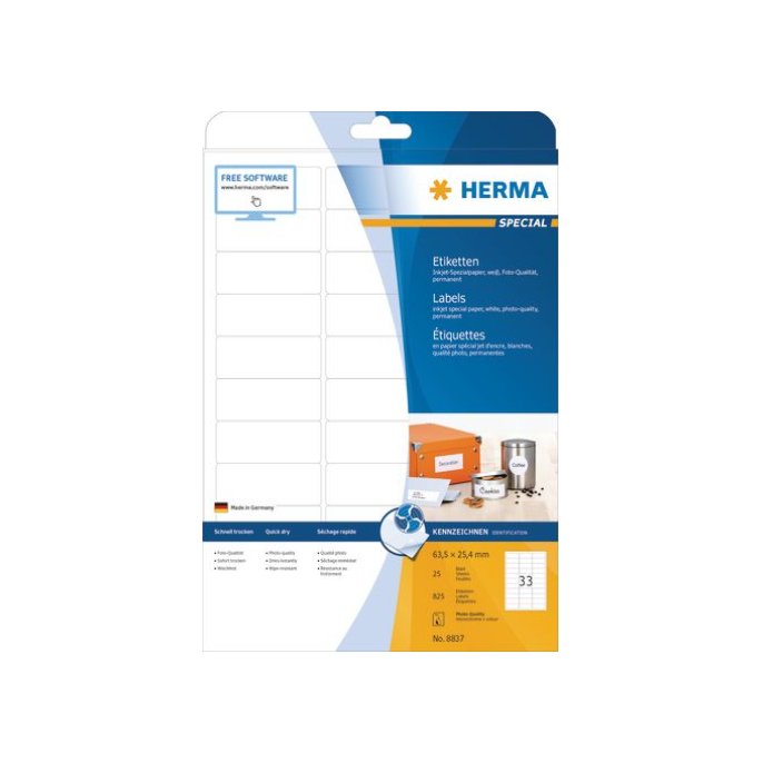 HERMA Etiketten voor Inkjetprinters 635 x 254 mm Wit (pak 825 stuks)