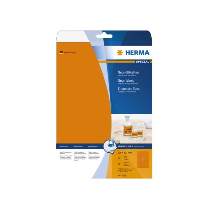 HERMA Fluorescente labels  A4 210 x 297 mm 20 stuks oranje (pak 20 stuks)