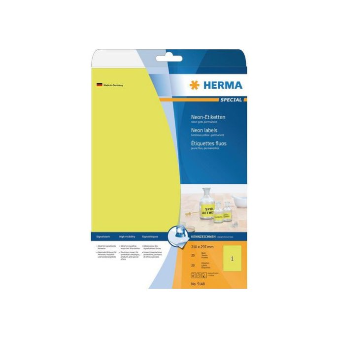 HERMA Gekleurde etiketten 210x297mm neon geel (pak 20 stuks)