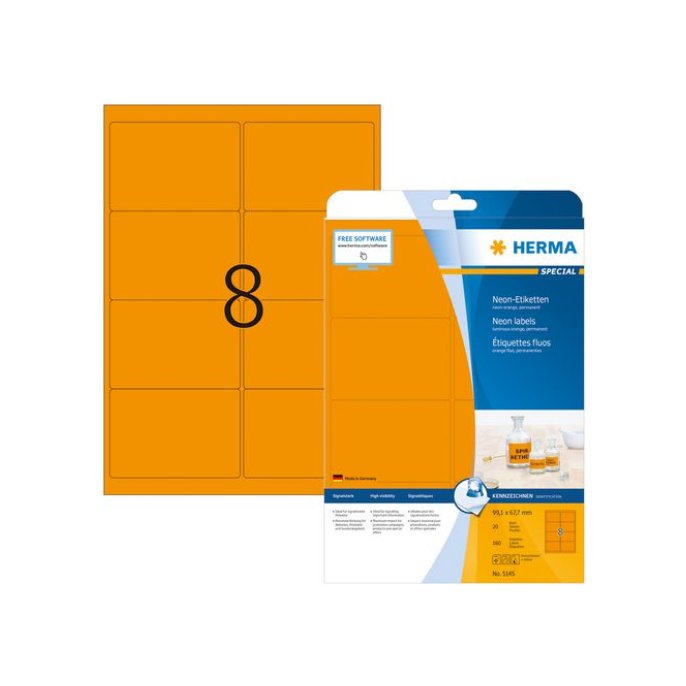 HERMA Gekleurde etiketten 991x677mm neon oranje (pak 160 stuks)