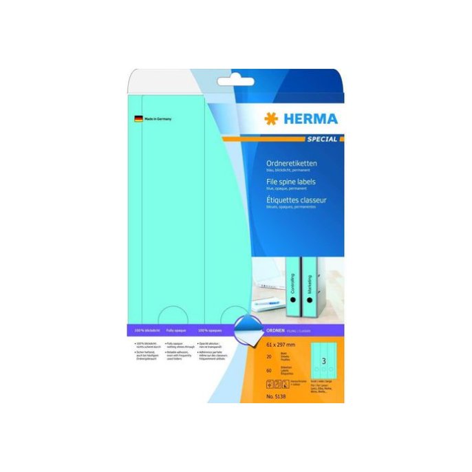 HERMA Gekleurde rugetiketten 61x297mm blauw (pak 60 stuks)