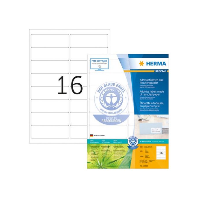 HERMA Gerecyclede etiketten met rechte hoeken 991x338 mm 10825 (pak 1600 stuks)