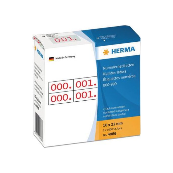 HERMA Nummer etiketten 10x22mm opdruk rood (pak 1000 stuks)