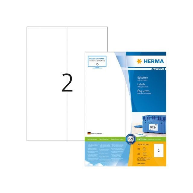 HERMA 4658 Premium etiketten met rechte hoeken 105x297mm (pak 200 stuks)