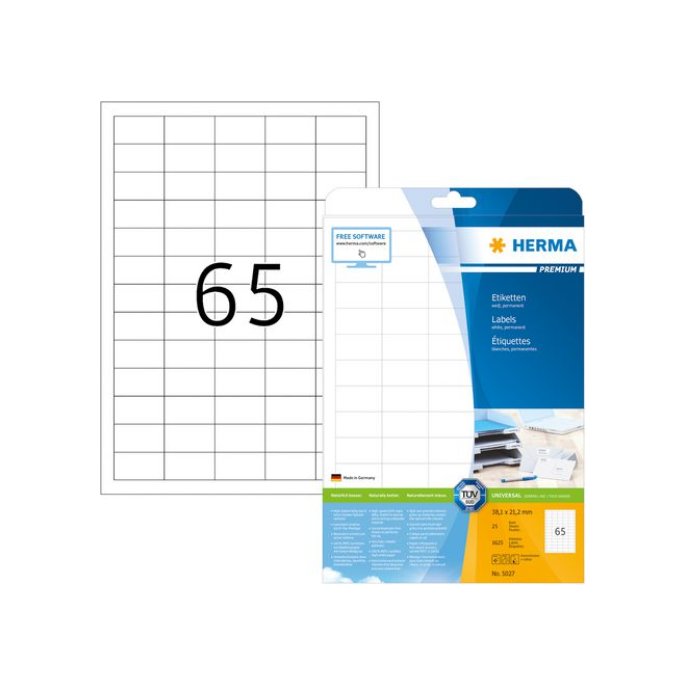 HERMA Premium Permanent Papieretiket 381 x 212 mm Rechte Hoek Wit (pak 1625 stuks)