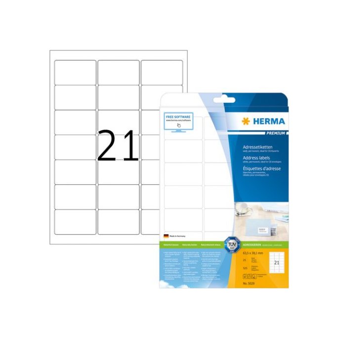 HERMA Premium Permanent Papieretiket 635 x 381 mm Ronde Hoek Wit (pak 525 stuks)