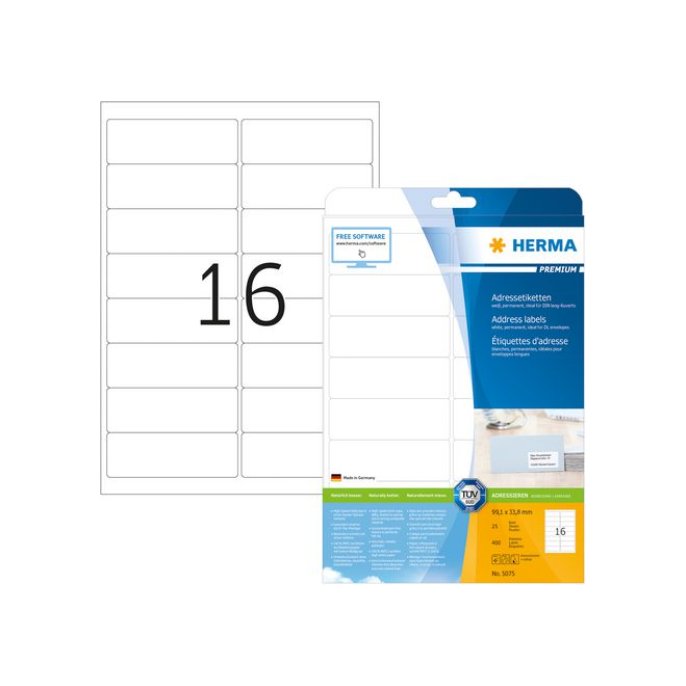 HERMA Premium Permanent Papieretiket 991 x 338 mm Ronde Hoek Wit (pak 400 stuks)