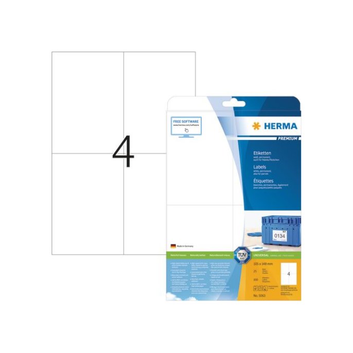 HERMA Premium permanent papieretiket 105 x 148 mm rechte hoek wit (pak 100 stuks)