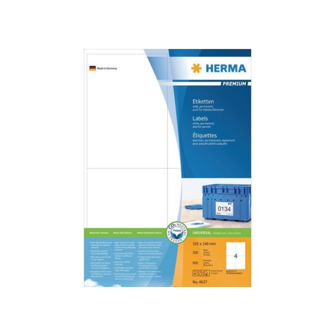 HERMA Premium permanent papieretiket 105 x 148 mm rechte hoek wit (pak 800 stuks)