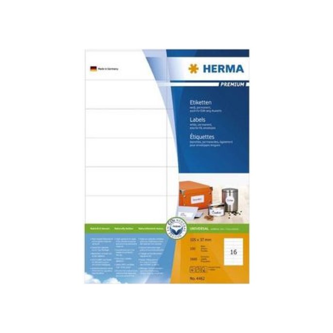 HERMA Premium permanent papieretiket 105 x 37 mm 100 vellen 16 etiketten per A4-vel wit (pak 1600 stuks)