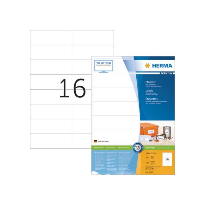 HERMA Premium permanent papieretiket 105 x 37 mm rechte hoek wit (pak 3200 stuks)