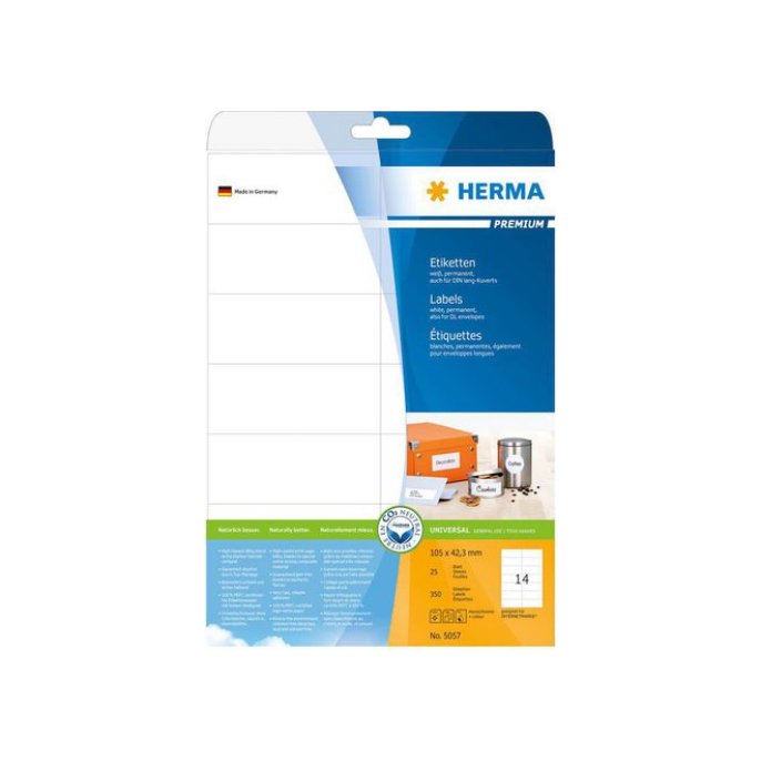 HERMA Premium permanent papieretiket 105 x 423 mm rechte hoek wit (pak 350 stuks)