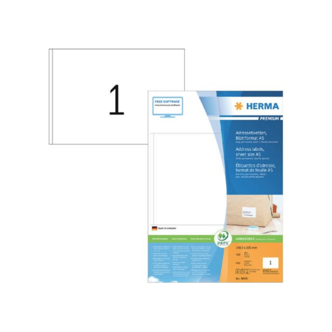 HERMA Premium permanent papieretiket 1485 x 205 mm 400 vellen 1 etiket per A5-vel wit (pak 400 stuks)