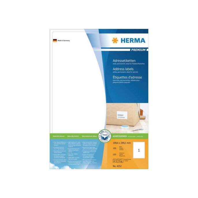 HERMA Premium permanent papieretiket 1996 x 2891 mm 100 vellen 1 etiket per A4-vel wit (pak 100 stuks)