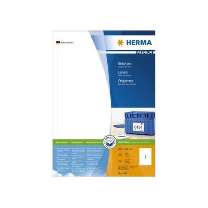 HERMA Premium permanent papieretiket 200 x 297 mm 100 vellen 1 etiket per A4-vel wit (pak 100 stuks)