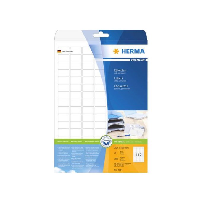 HERMA Premium permanent papieretiket 254 x 169 mm 25 vellen 112 etiketten per A4-vel wit (pak 2800 stuks)