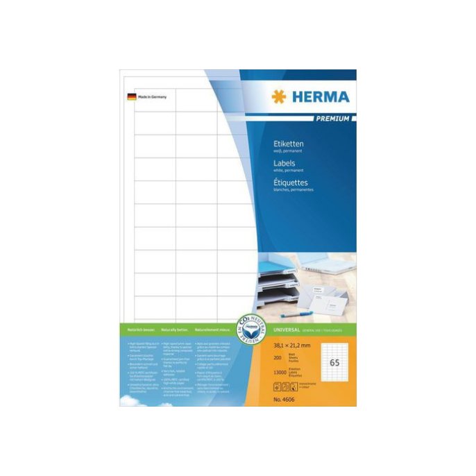 HERMA Premium permanent papieretiket 381 x 212 mm rechte hoek wit (pak 13000 stuks)