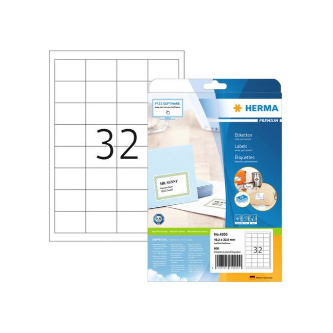 HERMA Premium permanent papieretiket 483 x 338 mm rechte hoek wit (pak 800 stuks)