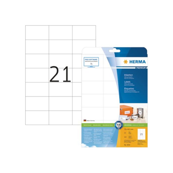 HERMA Premium permanent papieretiket 70 x 423 mm rechte hoek wit (pak 525 stuks)