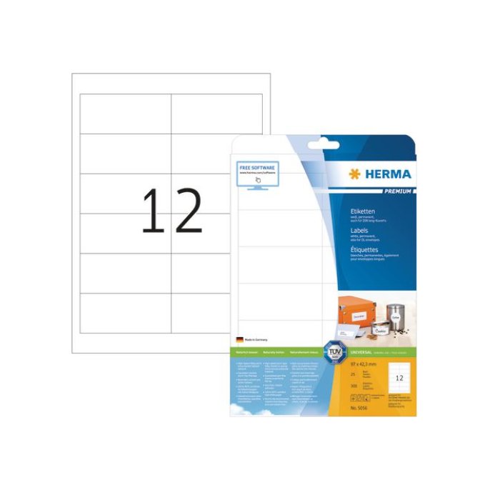 HERMA Premium permanent papieretiket 97 x 423 mm rechte hoek wit (pak 300 stuks)