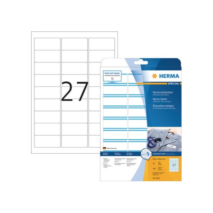 HERMA Special Textieletiketten voor naamlabels 64 x 30 mm Wit Met Blauwe Strepen (pak 540 stuks)