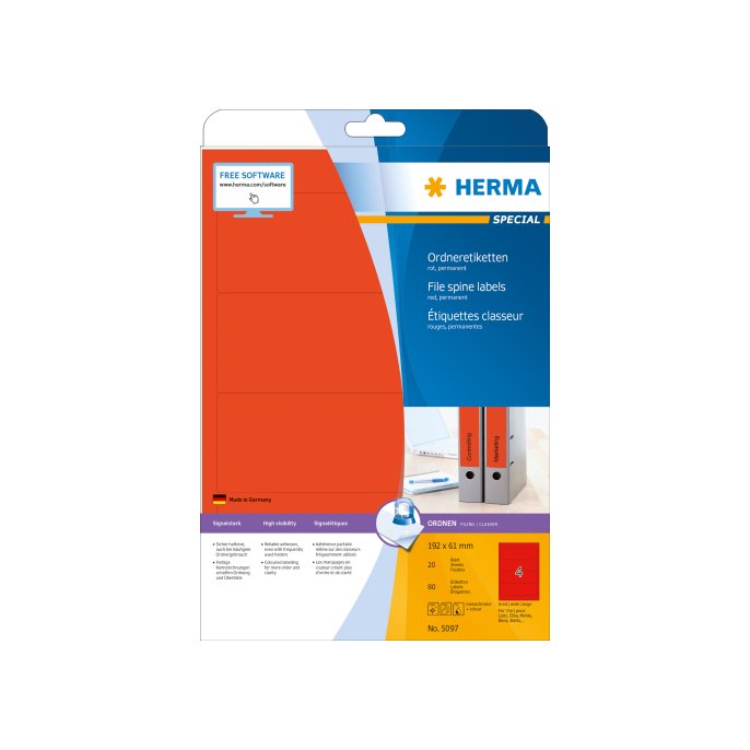 Herma Ordneretiketten 192x61 mm rood (pak 80 stuks)