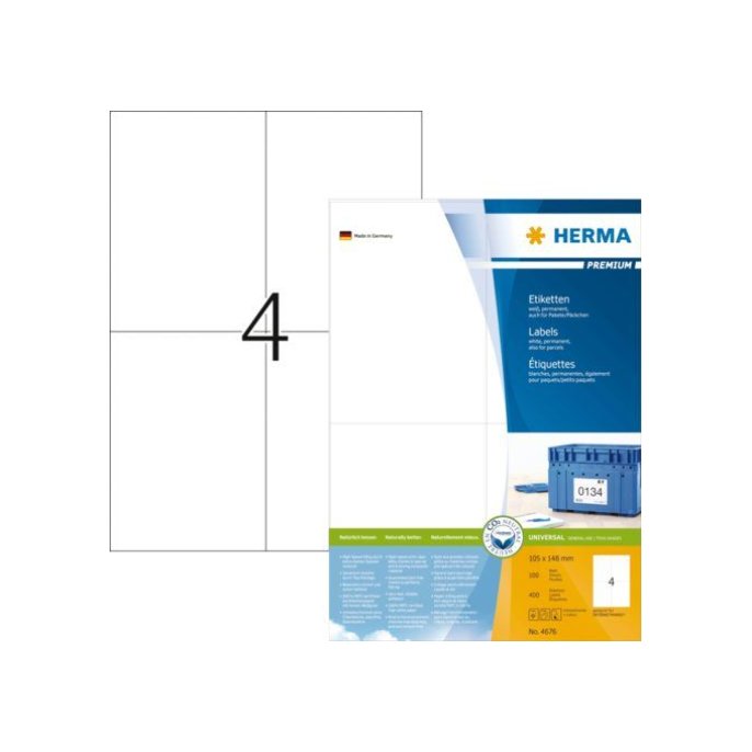 Herma Premium permanent papieretiket 105 x 148 mm 100 vellen 4 etiketten per A4-vel wit (pak 400 stuks)