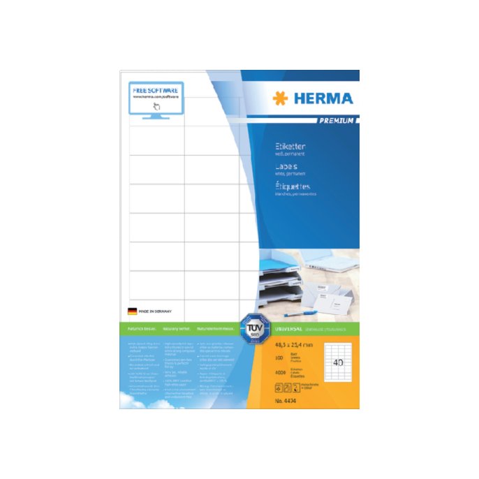 Herma Premium permanent papieretiket 48.5 x 25.4 mm 100 vellen 40 etiketten per A4-vel wit (pak 4000 stuks)