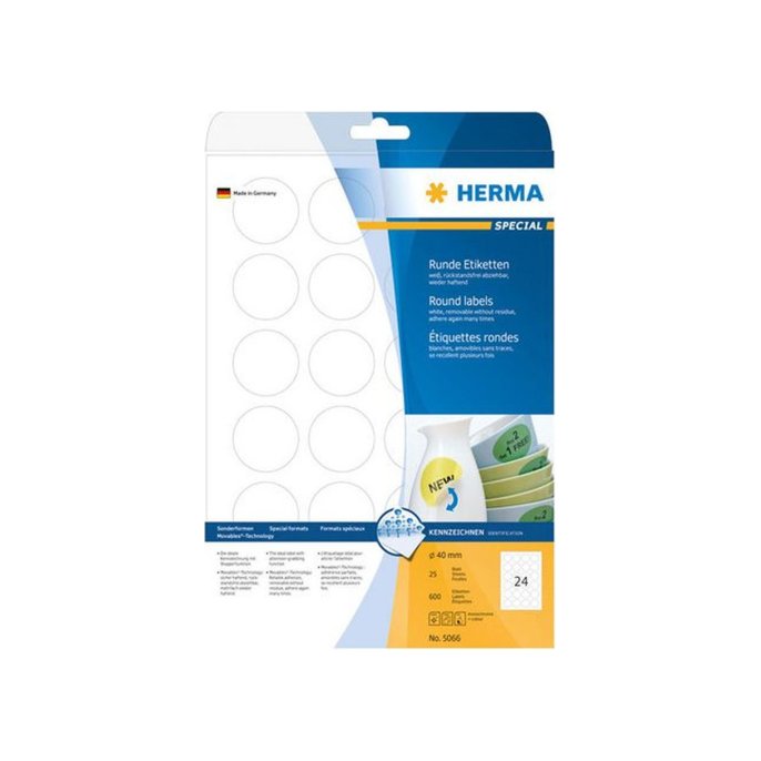 Herma Verwijderbaar papieretiket rond 40 mm wit (pak 600 stuks)