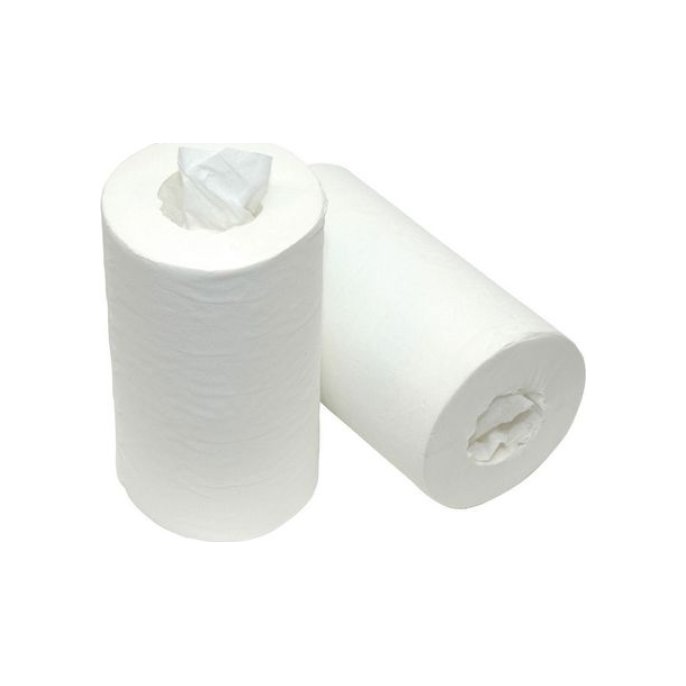 Hulsloze Mini Papieren Poetsrol 1 Laags 120 m Wit (doos 12 x 120 meter)