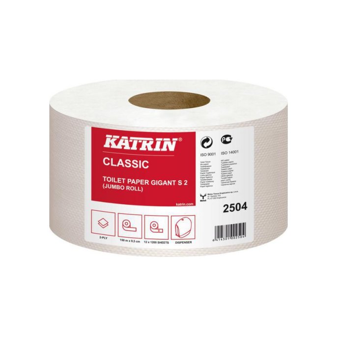 KATRIN Classic Gigant Toiletpapier S2 2-laags 600 vel per pak Wit (pak 12 x 150 meter)