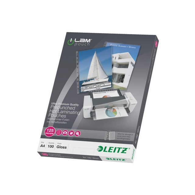 LEITZ Geperforeerde Lamineerhoes A4 229 x 303 mm 2 x 125 micron Glanzend (pak 100 stuks)