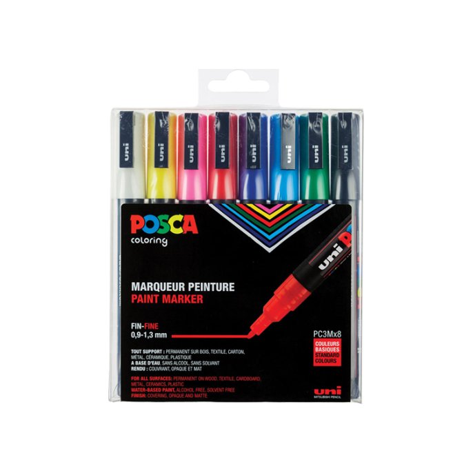 Lakmarker Uni Posca 0.9-1.3mm ass/pk8