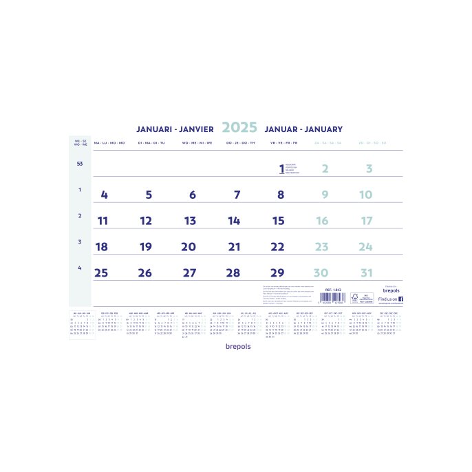 Maandkalender Brepols 4 talig