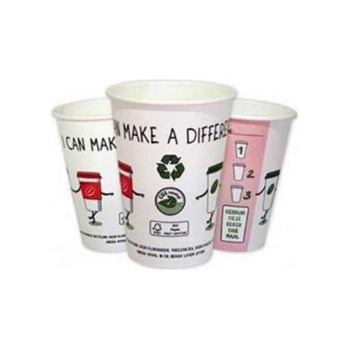 Make A Difference Koffiebeker 180 cc Wit met print (doos 25 x 100 stuks)