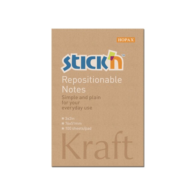 Notitieblok Stickn 51x76mm kraft/pk6