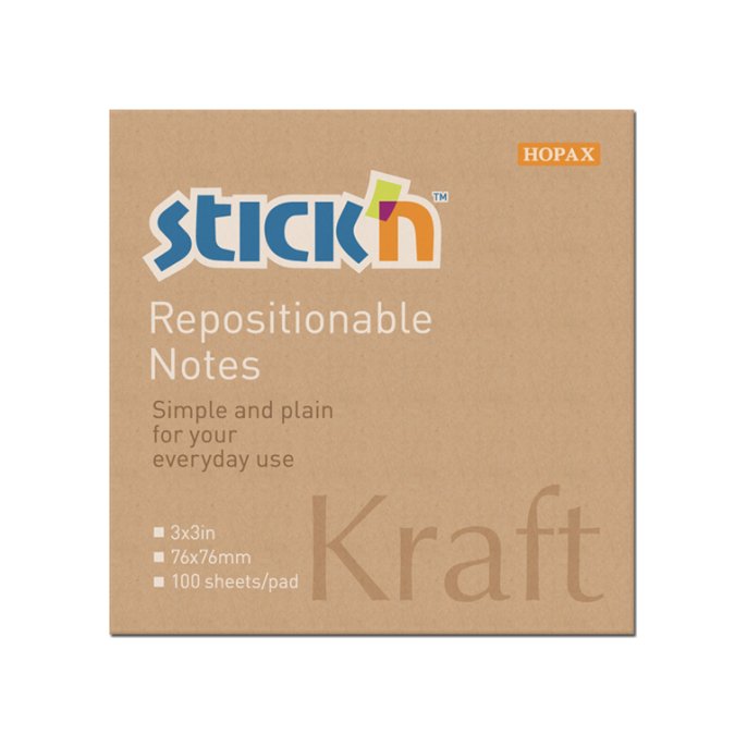 Notitieblok Stickn 76x76mm kraft/pk6