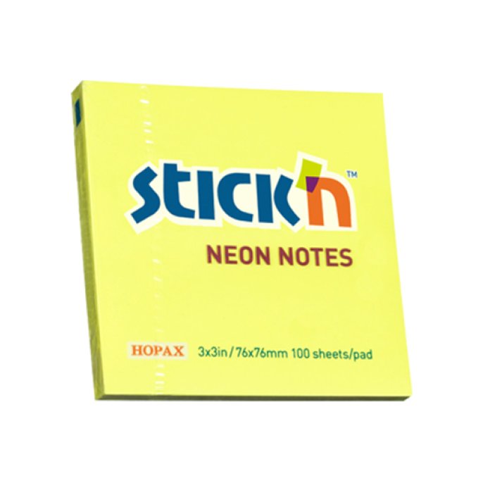 Notitieblok Stickn 76x76mm neongeel/p6