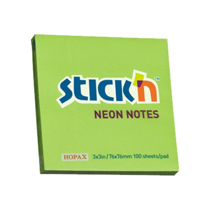 Notitieblok Stickn 76x76mm neongroen/p6