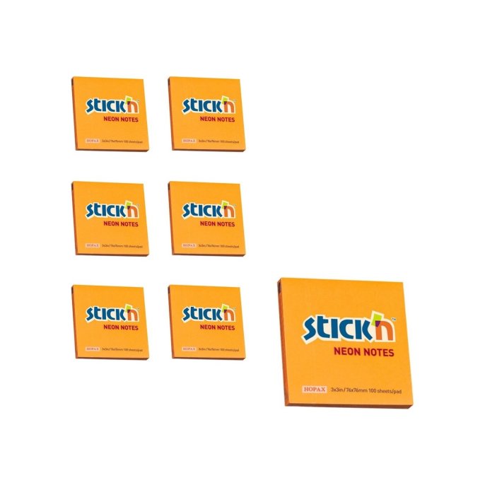 Notitieblok Stickn 76x76mm neonor/pk6