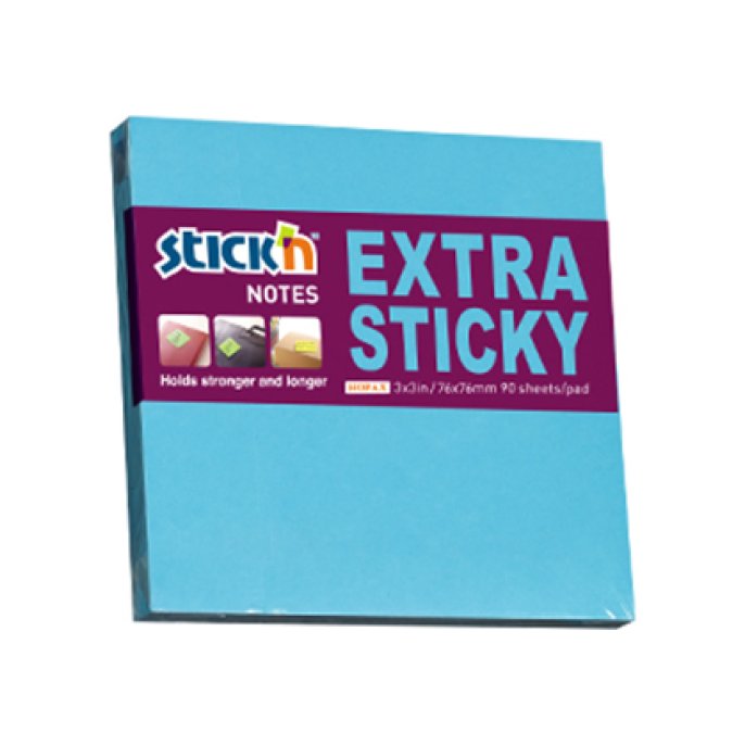 Notitieblok Stickn SS 76x76mm blauw/pk6