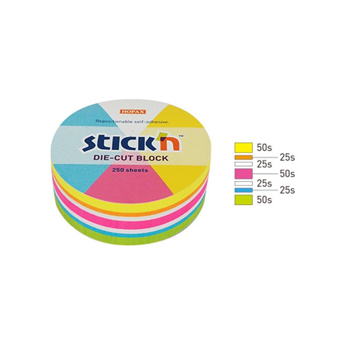 Notitieblok Stickn cirkel 65mm neon