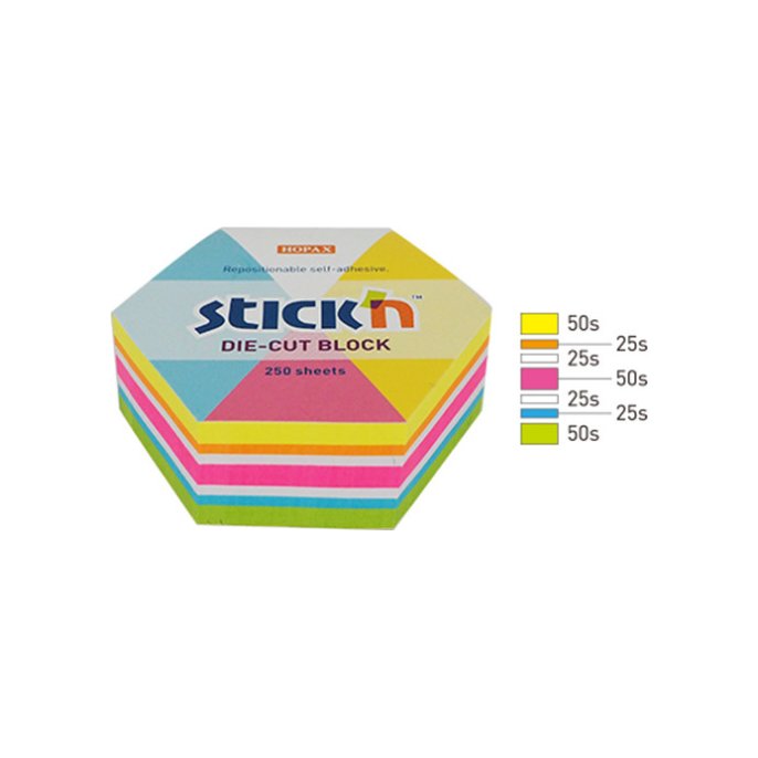 Notitieblok Stickn hexagon 61x70mm neon