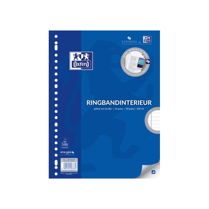 OXFORD A4 Interieurpapier 90 g/m² 23-gaats Gelinieerd Wit (pak 100 stuks)