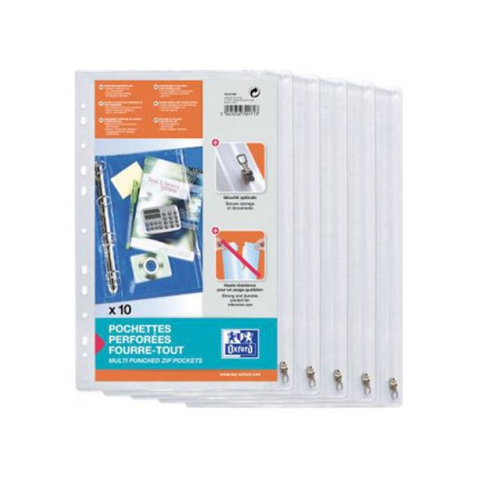 OXFORD A4 showtas met ritssluiting 140-micron PVC glad 11 perforaties transparant (doos 5 x 10 stuks)